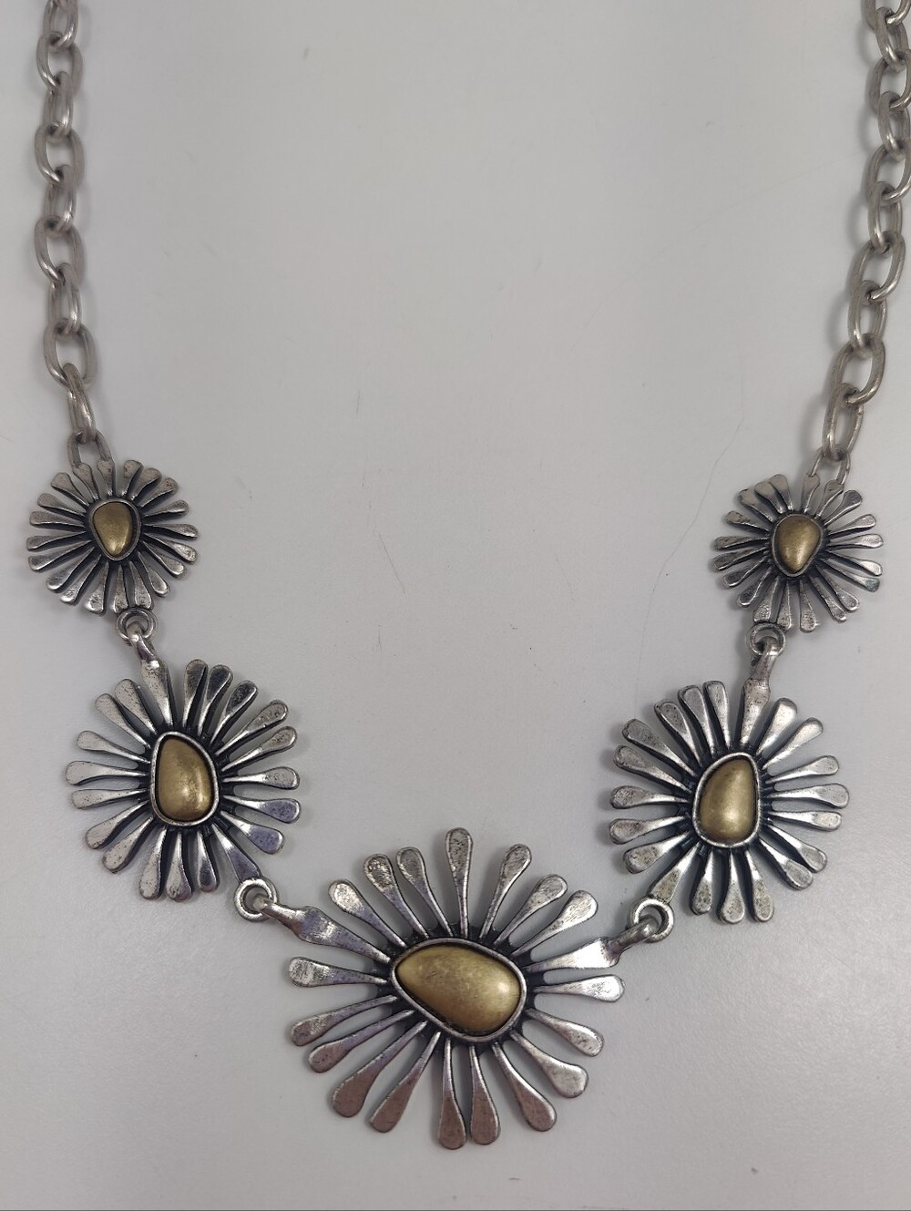 Lucky Brand Reversible Southwestern Sunburst Statement Necklace Silver Tone